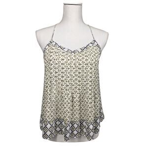 LOFT PETITES HALTER‑STYLE FLORAL MODAL BOHO TOP – WOMEN'S SP – OLIVE/CREAM